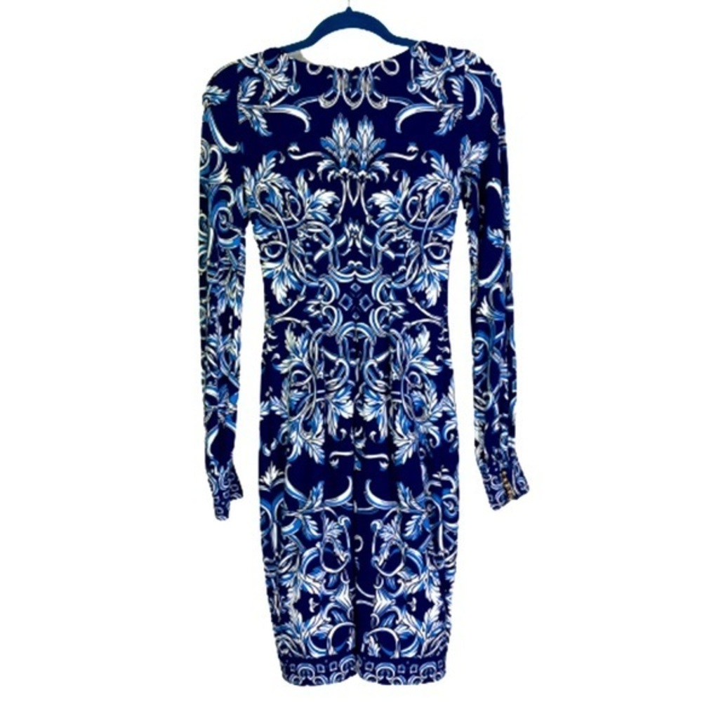 CACHE Navy Blue & White Filigree Print Long Sleeve Dress - Picture 9 of 11